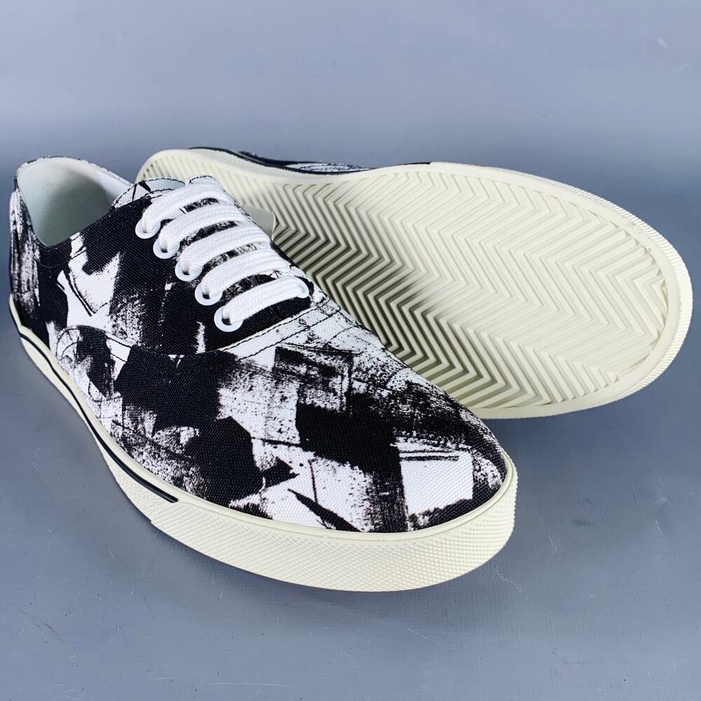 CELINE Fall 2019 Size 9 Black White Marbled Canvas Lace-Up Sneakers - Picture 5 of 10